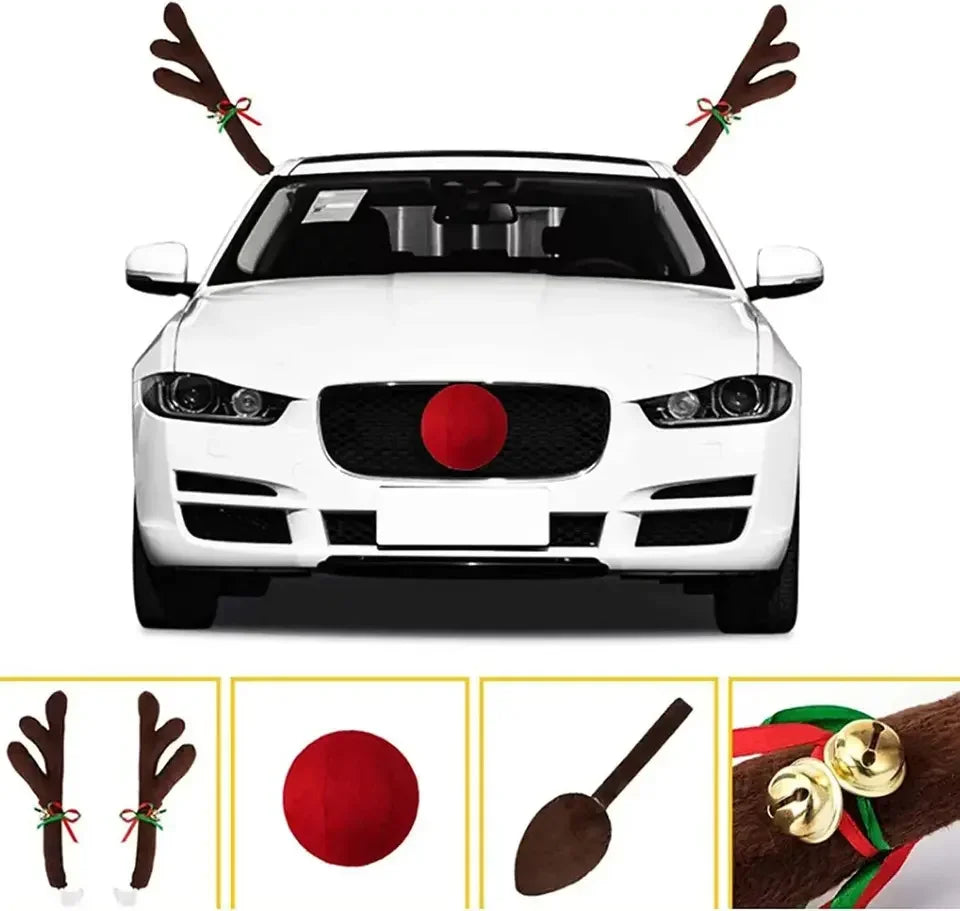 Christmas Car Decoration Deer Horn Antlers Car Kit with Red Nose and Tail for Holiday Gift Set Car Accessories Pendant