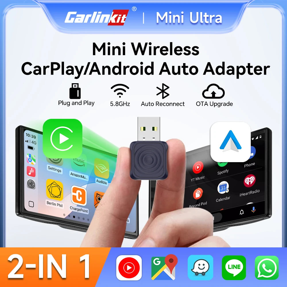 CarlinKit Mini Wireless CarPlay Adapter 2025 New Android Auto Wireless Dongle Wifi 5.8G Auto Connect Box Support Spotify  Music