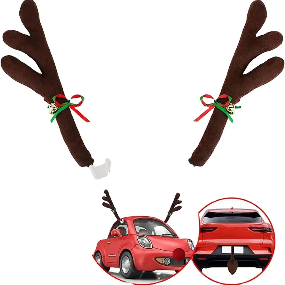 Christmas Car Decoration Deer Horn Antlers Car Kit with Red Nose and Tail for Holiday Gift Set Car Accessories Pendant